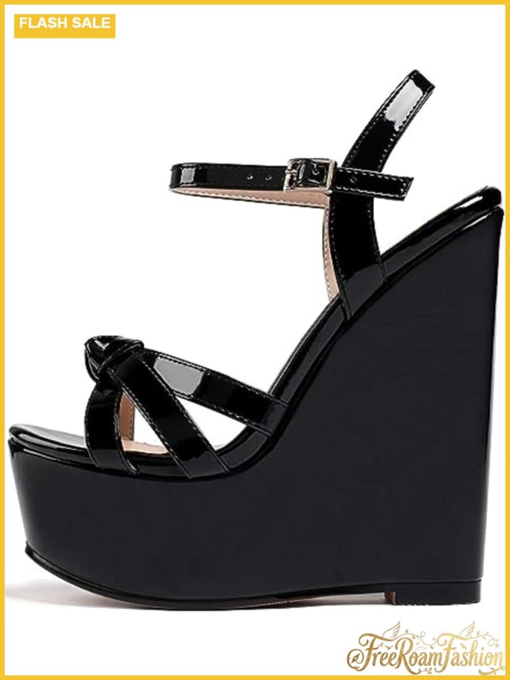 Platform Wedge Sandals with Ankle Strap and Open Toe - High Heel Dress Shoes